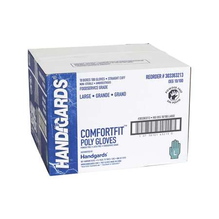 HANDGARDS ComfortFit, Poly Disposable Gloves, Poly, Powder-Free, L, 1000 PK, Clear 303363213